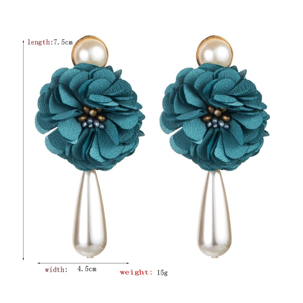 Teal or Pink Floral Pearl Earrings - Picture 7 of 7